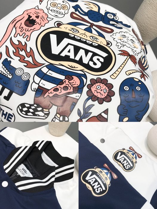 VANS 萬斯情侶棒球服 風衣韓版寬鬆顯瘦V領百搭ins撞色上衣薄款拼接夾克圖案印花 制服班服開衫 校服外套288588