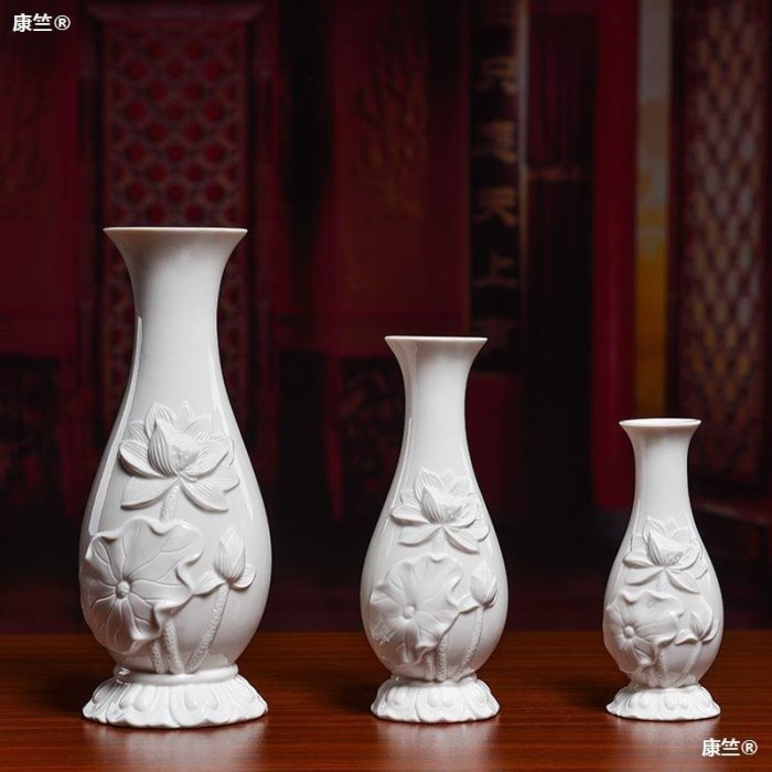 特價花瓶擺飾戴玉堂 陶瓷花瓶擺件 新中式白色瓷器裝飾供佛插花瓶凈瓶觀音一對