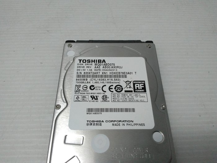 218 [大鋼牙二手3C]2.5”筆電硬碟  TOSHIBA 750G SATA / MQ01ABD075 (一元起標)