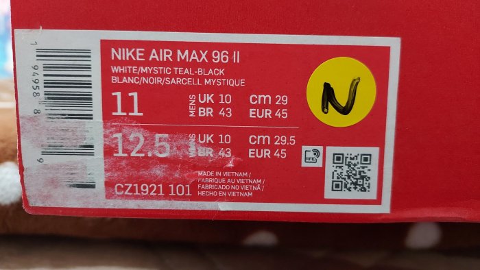 NIKE AIR MAX 96 ll 氣墊慢跑鞋 復刻版 US 8 9 10 11