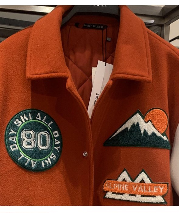 ZARA秋冬美式80年代復古ALPINE VALLEGE滑雪男裝橘色棒球服外套夾克