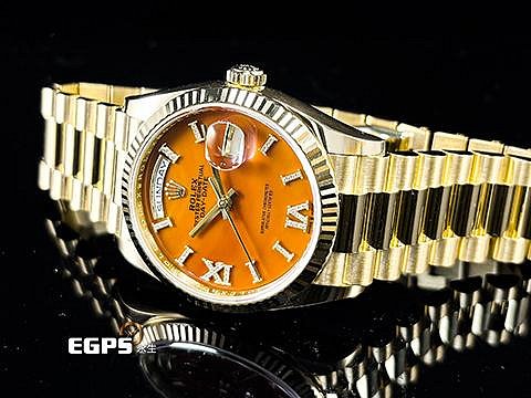 【永生流當品】2023單 ROLEX 勞力士 DAYDATE 128238 鑲鑽紅玉髓面盤 原鑲鑽石時標及羅馬數字時標 KRG8162