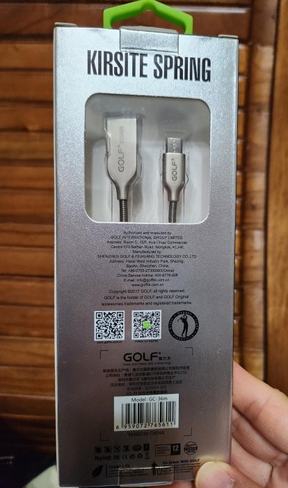 Golf USB 2.0 轉 Micro USB 鋅合金接頭彈簧充電線傳輸線(1M)