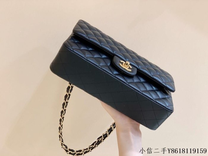 二手 Chanel香奈兒 CF25 Classic flap bag A01112黑色羊皮金扣