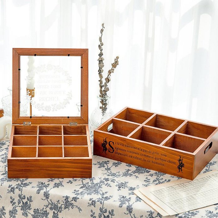 復古木質桌面收納盒 家居客廳收納木盒辦公桌多功能抽屜櫃