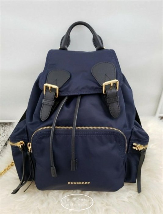 BURBERRY 深藍 金鏈軍旅後背包 The Rucksack 大型 雙肩包楊丞琳包 限時特賣