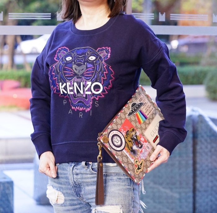 【COCO 精品專賣】Kenzo Tiger cotton sweatshirt 虎頭長袖棉毛 T 深藍/銀字 現貨