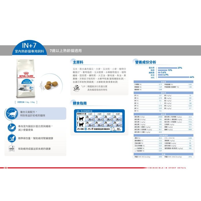 ✪第一便宜✪ 皇家 IN+7 室內熟齡貓 1.5KG / 1.5公斤 室內老貓 IN7+ 室內貓 高齡貓