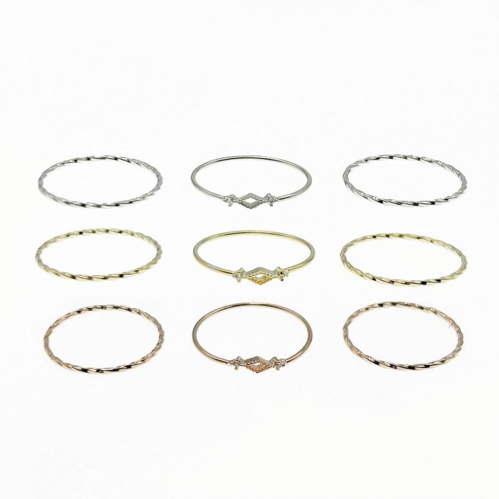 韓國 金屬 水鑽 簍空 一組三入 雙色 精緻 造型 戒指
