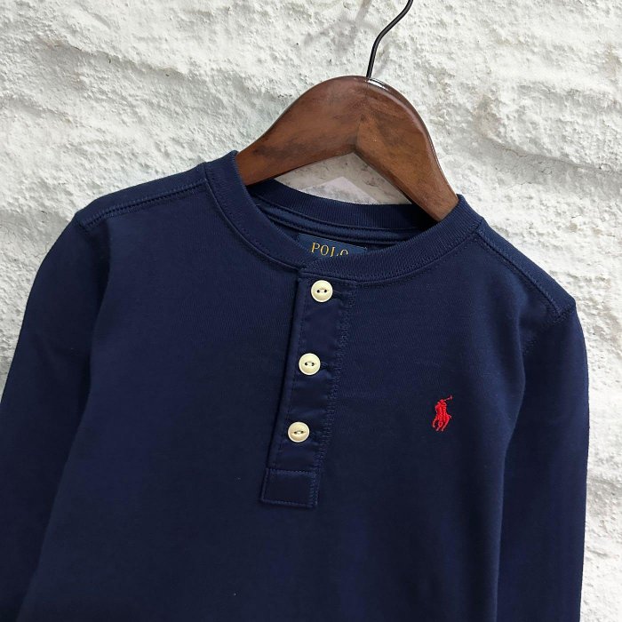 Maple麋鹿小舖 美國購買 童裝品牌POLO RALPH LAUREN 男童深藍色亨利長T ＊ ( 現貨3T )