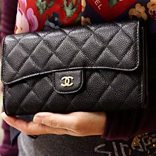 Chanel A31506 Quilted caviar Wallet 菱格紋荔枝紋三折長夾黑金釦