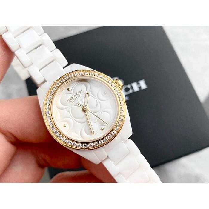 ✨美國代購✨熱賣款COACH 手錶 白色百搭款女錶 陶瓷錶帶 鑲鉆錶盤 C字母錶面石英錶 腕錶 手錶 需預購