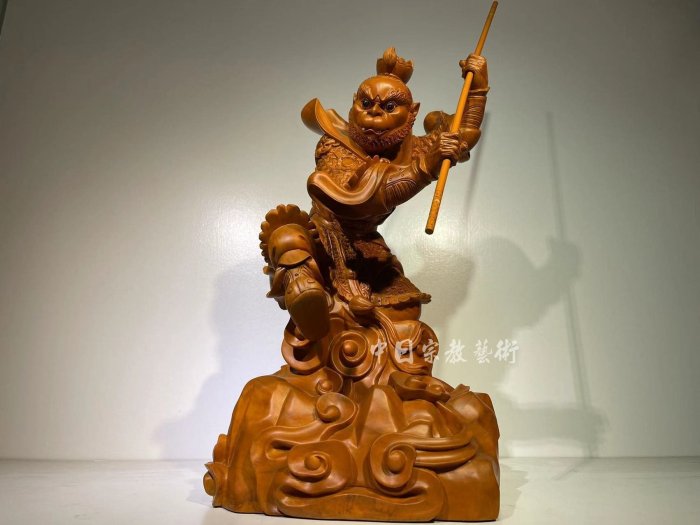 樟木材質齊天大聖木雕神像 孫悟空神像雕刻   N007 中日宗教藝術