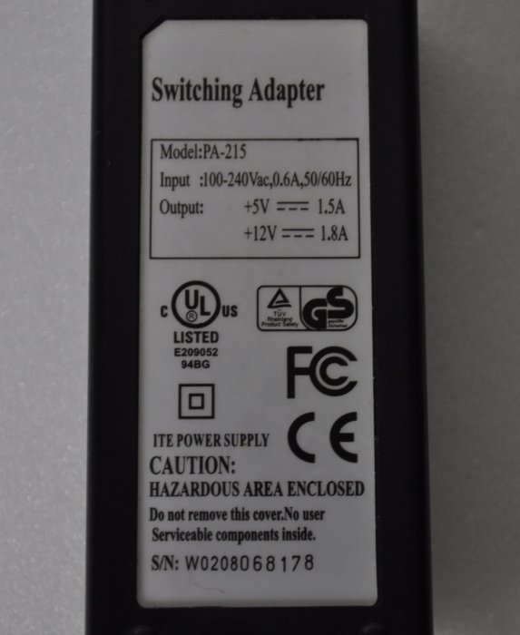 Switching Adaptor PA-215 整流器 電源供應器5圓Pin 5VDC 1.5A/12VDC 1.8A