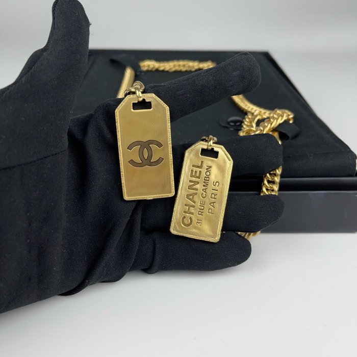 【COCO 精品專賣】Chanel 金色 粗鍊 雙面 軍牌 金牌 項鍊 頸鍊 AB2385 現貨