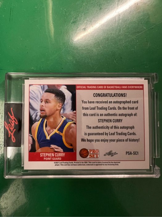 Stephen Curry 2021 Leaf Pro Set Autograph #SC1 Golden State Warriors 簽名卡 貼簽