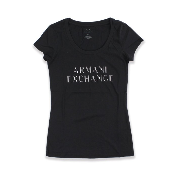 美國百分百【Armani Exchange】T恤 AX 短袖 logo 上衣 T-shirt 設計 黑色 女 H658