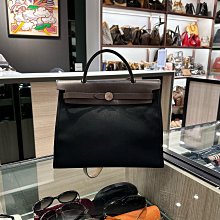 ⭐️ 香榭屋精品店 ⭐️ HERMES Herbag 31 愛馬仕黑色帆布拼咖啡色牛皮銀釦兩用包 T刻 (XC1113)