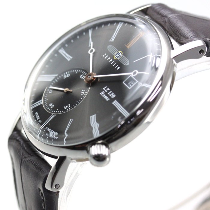 ZEPPELIN 齊柏林飛船 7135-2 手錶 36mm Rome 德國錶 軍風 黑色面盤 黑色皮錶帶 男錶女錶