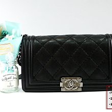 優買二手精品名牌店 CHANEL A67086 BOY 25 COCO 黑色牛皮大菱格 銀鍊斜背包肩背包 特價二