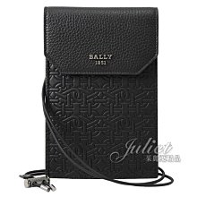 【茱麗葉精品】【全新精品】BALLY 6300402 BOYD 壓花牛皮斜背/頸掛多卡手機包.黑 現貨