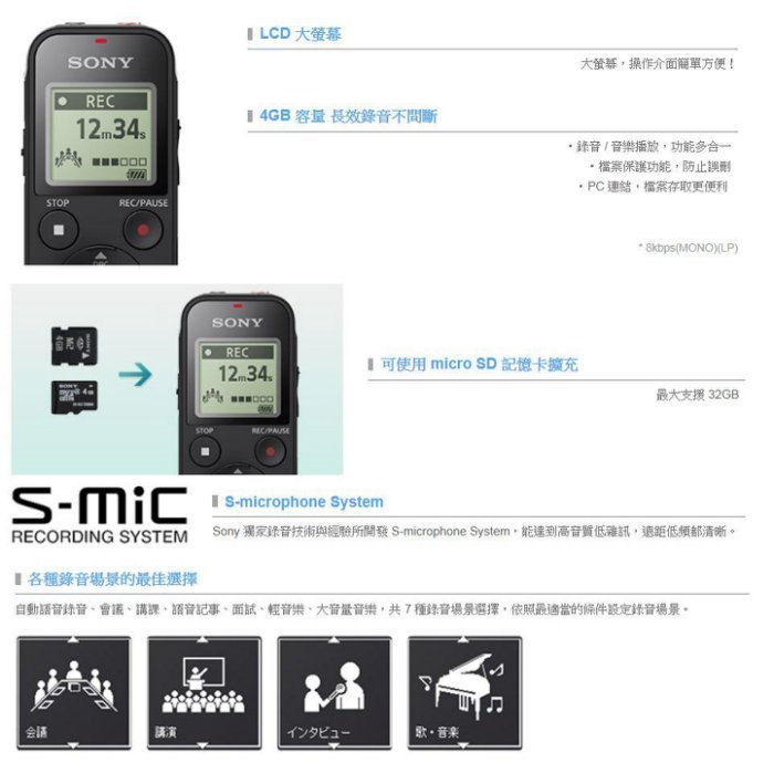【用心的店】SONY公司貨 ICD-PX470(4GB)立體聲數位錄音筆/可插卡擴充