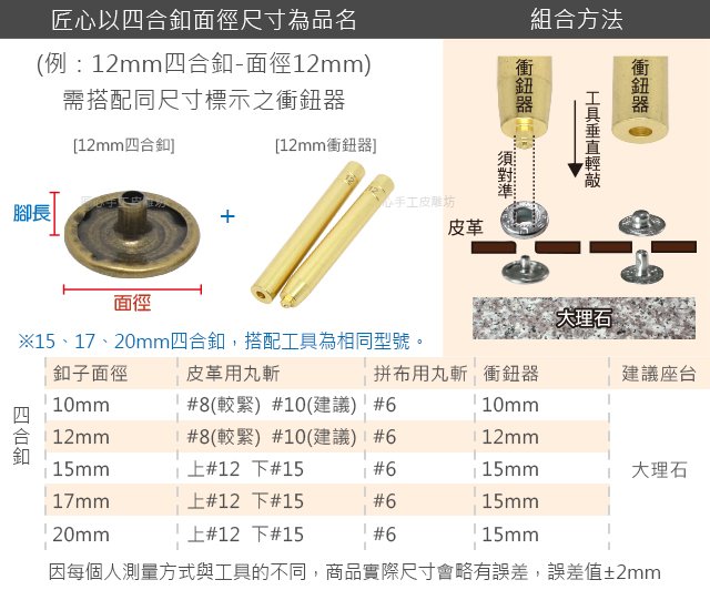 【匠心手工皮雕坊】四合釦12mm 50入(A212001-)＿壓釦 彈簧釦 拼布 皮革 釦子