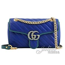 【茱麗葉精品】全新商品 GUCCI 專櫃商品 443497 GG Marmont 限定款金屬LOGO翻蓋肩/斜背鍊包.藍/綠 現貨