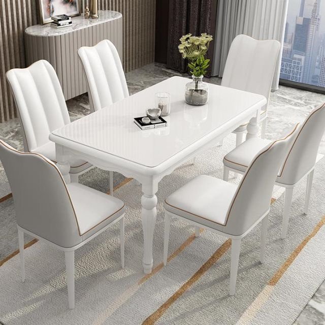 【現貨】高檔實木餐桌椅組合現代簡約小戶型鋼化玻璃北歐長方形歐式家用飯-cici隨心購1