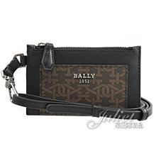 【茱麗葉精品】全新精品 BALLY 6238990 BABEEL 頸掛式印花拼接牛皮5卡零錢包.黑 現貨