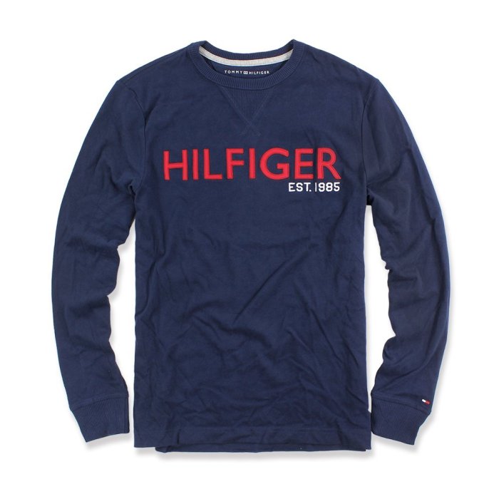 美國百分百【全新真品】Tommy Hilfiger T恤 TH 長袖 T-shirt logo 深藍 S號 I543