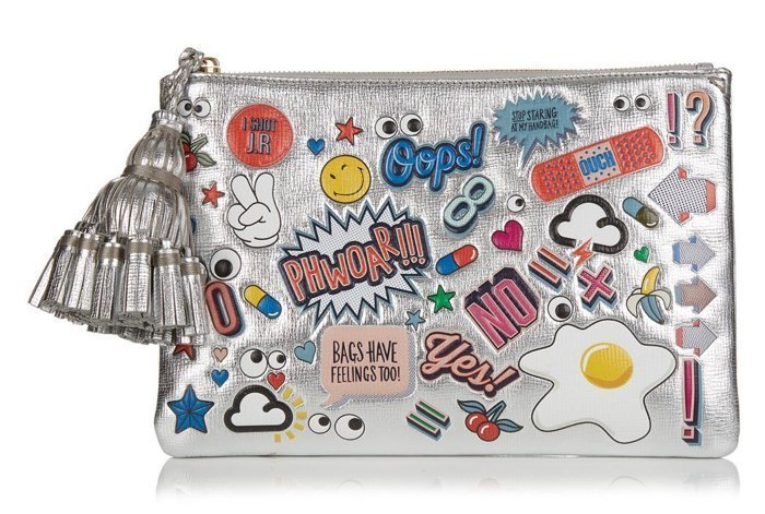 Anya Hindmarch Stickers Georgiana large clutch 貼圖瀏蘇手包 銀