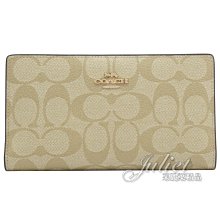 【茱麗葉精品】全新精品 COACH 專櫃商品 C8714 經典老花LOGO多卡扣式拉鍊中夾.卡其 現貨