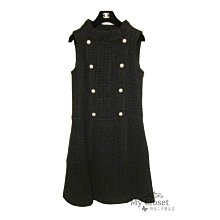 My Closet 二手名牌 CHANEL 2013 優雅小立領雙排珍珠釦黑色絲質網狀洋裝