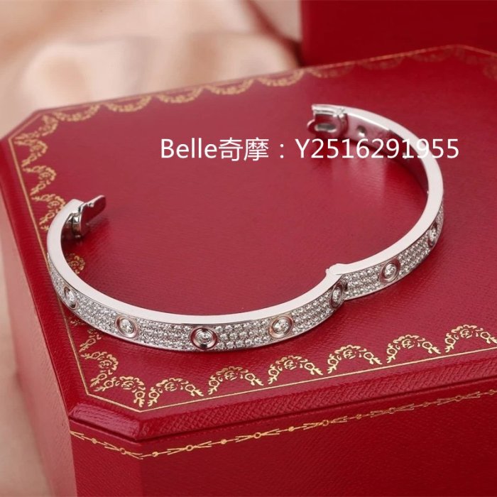 流當奢品 Cartier 卡地亞 LOVE 手鐲 鋪鑲鑽石 寬版滿天星 18K白色黃金鑽石手環 N6033602 實拍