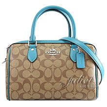 【茱麗葉精品】全新精品 COACH 專櫃商品 CH280 滿版LOGO拼色手提兩用波士頓包.駝/藍綠 現貨