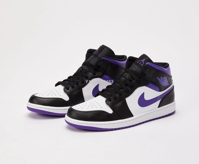 代購】Nike Air Jordan 1 Mid White Black Purple 白黑紫男款554724