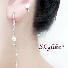 *SKYLIKE*最時尚-韓國進口585/14K玫瑰K金、黃K金、白K金繽紛鋯石天然珍珠垂墜易扣耳環，TO-53474s