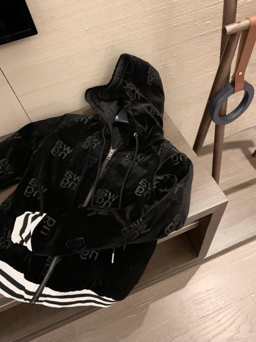 【King女王代購】  Alexander Wang 大王新款絲絨壓花棉服 連帽外套  SML