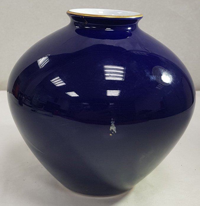日本古漾】340605日本香蘭社瑠璃寒蘭藍色金彩花瓶稀有美品有小掉漆 
