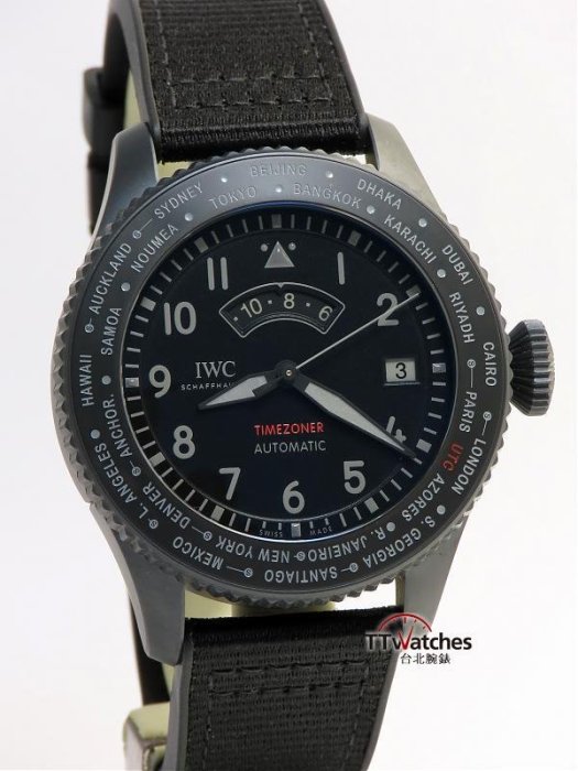 台北腕錶 IWC 萬國錶 Pilot Timezoner Top Gun 飛行員 世界時區 瓷化鈦金屬  118417