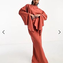 (嫻嫻屋) 英國ASOS-垂墜高領喇叭長袖長裙洋裝禮服EI23