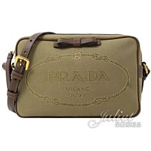 【茱麗葉精品】全新精品 PRADA 1BH089 復古大LOGO帆布皮飾邊斜背小方包.駝/咖 預購無現貨