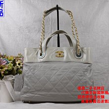 優買二手精品名牌店 CHANEL 大象灰 小牛皮 金鍊 拉鍊包 GST 肩背包 托特包 購物包 BOOKTOTE 全新