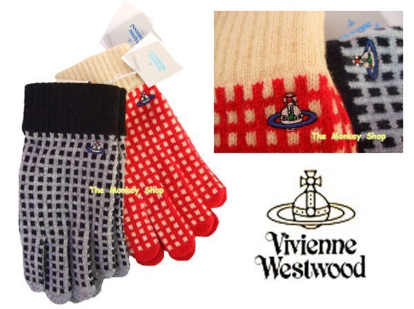 【 The Monkey Shop 】全新正品 Vivienne Westwood 方格造型羊毛彩色地球 Logo手套