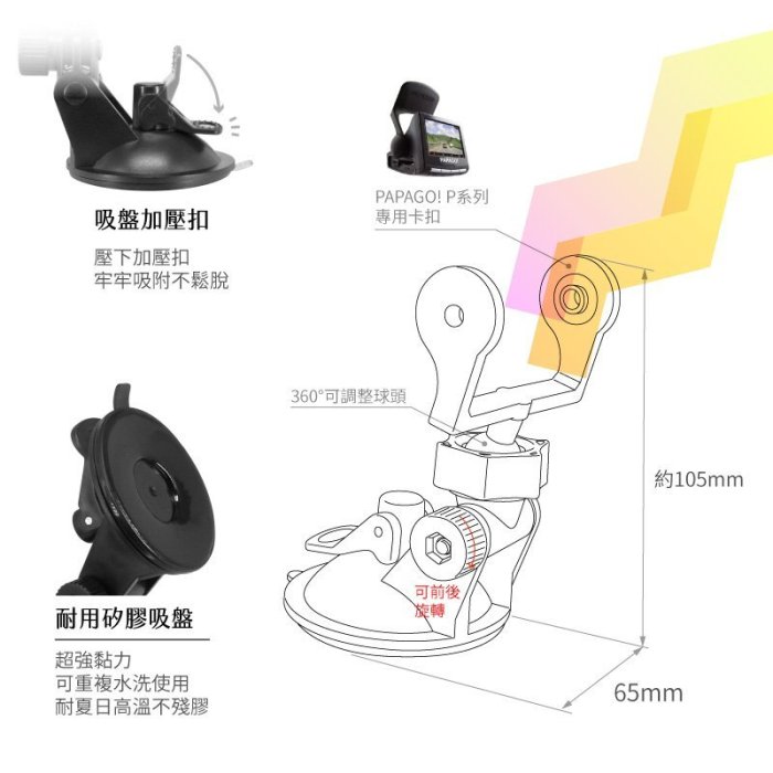 7P01【Papago P系列專用-矽膠吸盤架】行車記錄器支架 P3.P1.P1W.P1X.P1pro.P0｜岡山破盤王