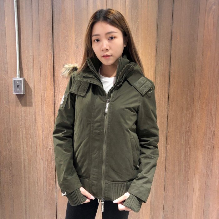 美國百分百【全新真品】Superdry 極度乾燥 飛行員 風衣 連帽外套 仿皮草 鋪棉 防風夾克 軍綠 女 AM32