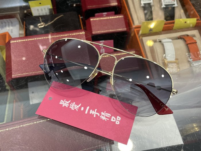 ☆最愛二手精品☆ GUCCI 金色半框漸層鏡片紅色藍色框蜜蜂墨鏡眼鏡太陽眼鏡 C2342 雷朋款 GG0107S