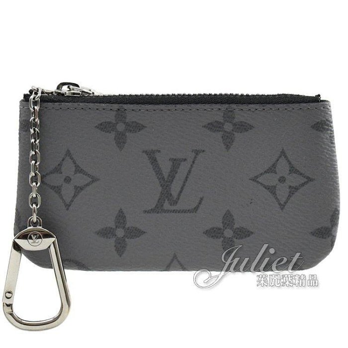 【熱賣精選】Louis Vuitton LV M80905 雙面撞色Monogram帆布鑰匙零錢包.黑/灰 現貨在臺