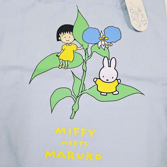 日本正版商品櫻桃小丸子miffy米菲兔聯名款原畫花朵純棉帆布購物袋